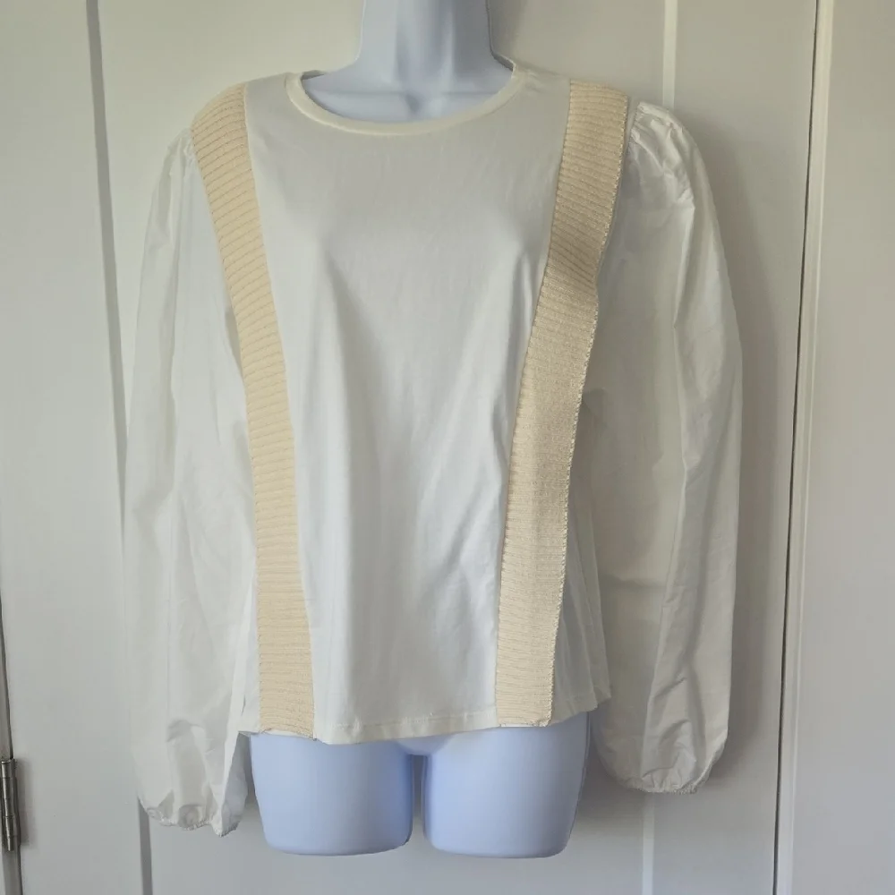 Zara Cream Puff Sleeve Boxy Blouse